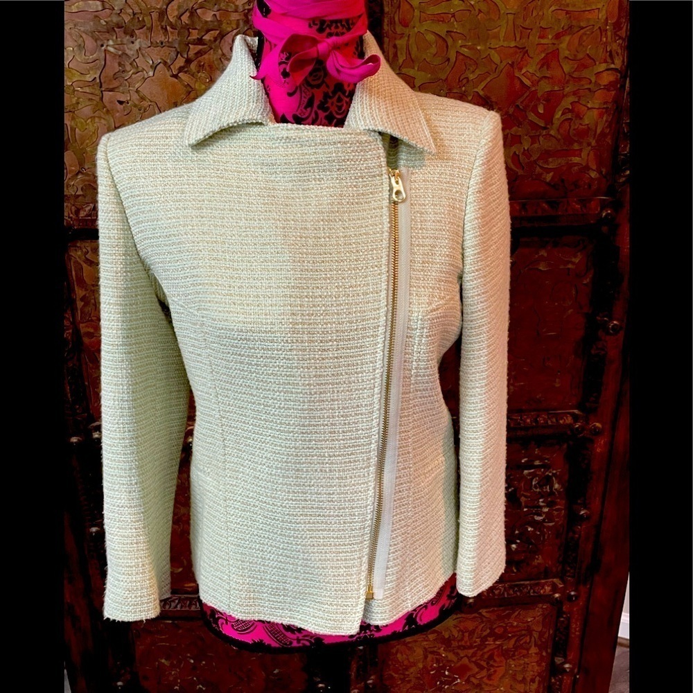 Ted Baker Cream Textured Zip-Front Blazer